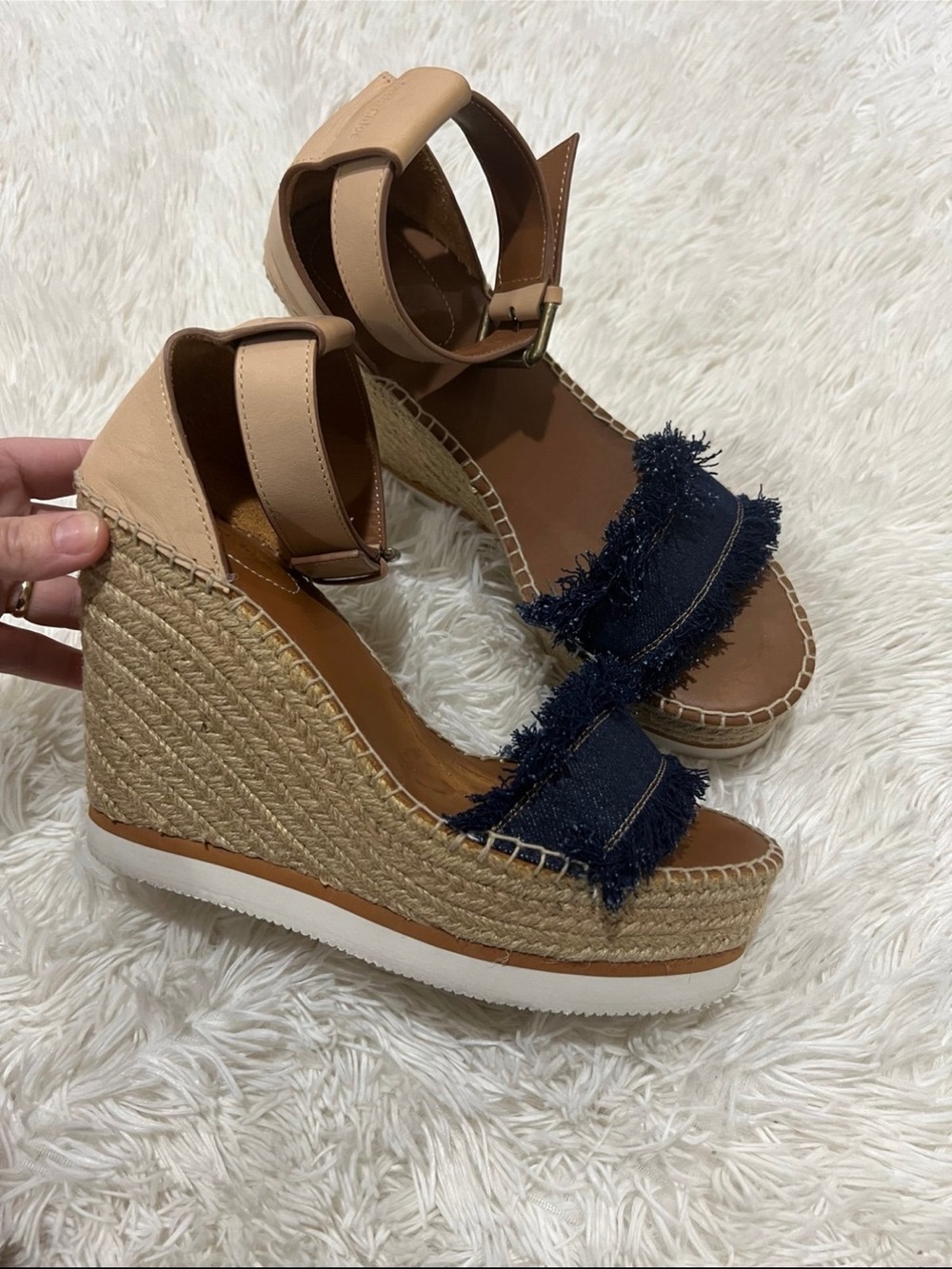 See by Chloe glyn fringed wedge espadrille - Size 41/US 10.5